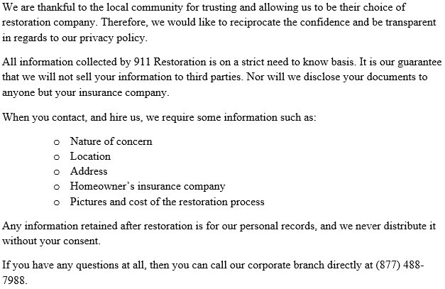911 Restoration New Jersey Privacy Policy 